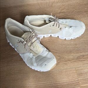 On Running Cream Athletic Shoes with Chunky Sole